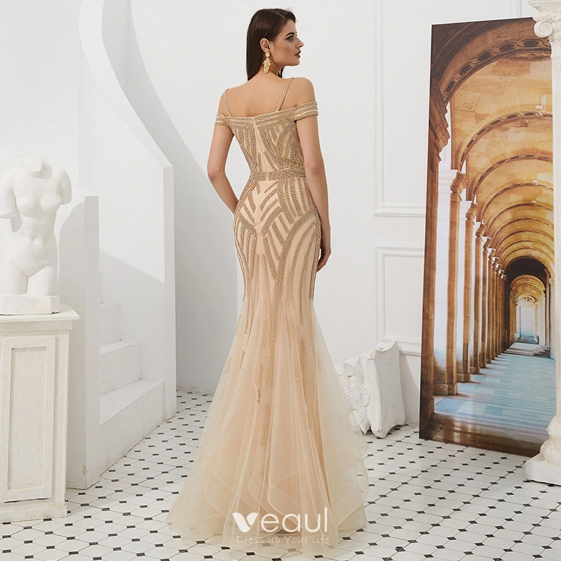 Gold mermaid prom dresses 2019 cheap