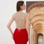 Luxury / Gorgeous Red See-through Evening Dresses  2019 Trumpet / Mermaid V-Neck Sleeveless Beading Sweep Train Ruffle Formal Dresses