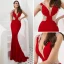 Luxury / Gorgeous Red See-through Evening Dresses  2019 Trumpet / Mermaid V-Neck Sleeveless Beading Sweep Train Ruffle Formal Dresses