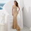 Luxury / Gorgeous Gold Evening Dresses  2019 Trumpet / Mermaid V-Neck Sleeveless Beading Sweep Train Ruffle Backless Formal Dresses