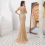 Luxury / Gorgeous Gold Evening Dresses  2019 Trumpet / Mermaid V-Neck Sleeveless Beading Sweep Train Ruffle Backless Formal Dresses