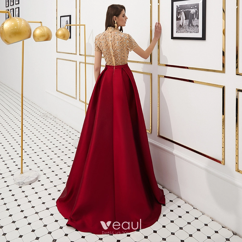 Red and gold cheap prom dresses 2019