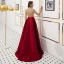 Luxury / Gorgeous Vintage / Retro Red See-through Evening Dresses  2019 A-Line / Princess High Neck Short Sleeve Rhinestone Beading Floor-Length / Long Ruffle Satin Formal Dresses