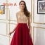Luxury / Gorgeous Vintage / Retro Red See-through Evening Dresses  2019 A-Line / Princess High Neck Short Sleeve Rhinestone Beading Floor-Length / Long Ruffle Satin Formal Dresses