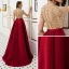 Luxury / Gorgeous Vintage / Retro Red See-through Evening Dresses  2019 A-Line / Princess High Neck Short Sleeve Rhinestone Beading Floor-Length / Long Ruffle Satin Formal Dresses