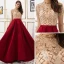 Luxury / Gorgeous Vintage / Retro Red See-through Evening Dresses  2019 A-Line / Princess High Neck Short Sleeve Rhinestone Beading Floor-Length / Long Ruffle Satin Formal Dresses