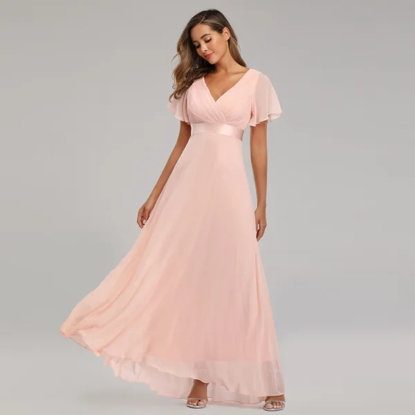 Modest / Simple Black Bridesmaid Dresses 2023 A-Line / Princess V-Neck Short Sleeve Backless Sash Floor-Length / Long Bridesmaid Dresses