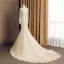 Elegant Champagne See-through Wedding Dresses 2019 Trumpet / Mermaid Scoop Neck Long Sleeve Backless Appliques Lace Rhinestone Beading Court Train Ruffle
