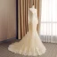Elegant Champagne See-through Wedding Dresses 2019 Trumpet / Mermaid Scoop Neck Long Sleeve Backless Appliques Lace Rhinestone Beading Court Train Ruffle