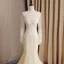 Elegant Champagne See-through Wedding Dresses 2019 Trumpet / Mermaid Scoop Neck Long Sleeve Backless Appliques Lace Rhinestone Beading Court Train Ruffle