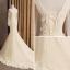 Elegant Champagne See-through Wedding Dresses 2019 Trumpet / Mermaid Scoop Neck Long Sleeve Backless Appliques Lace Rhinestone Beading Court Train Ruffle