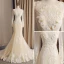 Elegant Champagne See-through Wedding Dresses 2019 Trumpet / Mermaid Scoop Neck Long Sleeve Backless Appliques Lace Rhinestone Beading Court Train Ruffle