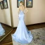 2 Pièces Bleu Ciel Satin Robe De Soirée 2019 Trompette / Sirène Titulaire Sans Manches Perlage Train De Balayage Dos Nu Robe De Ceremonie
