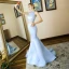 2 Pièces Bleu Ciel Satin Robe De Soirée 2019 Trompette / Sirène Titulaire Sans Manches Perlage Train De Balayage Dos Nu Robe De Ceremonie
