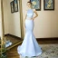 2 Pièces Bleu Ciel Satin Robe De Soirée 2019 Trompette / Sirène Titulaire Sans Manches Perlage Train De Balayage Dos Nu Robe De Ceremonie