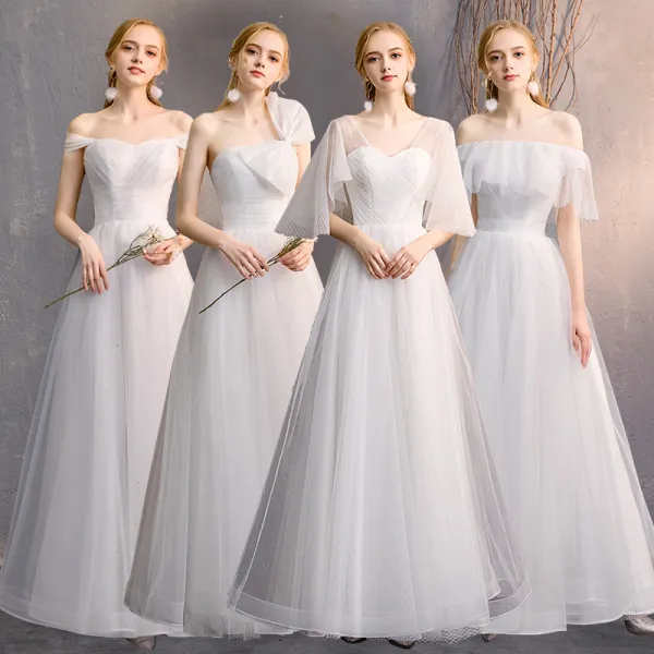 Affordable Ivory Bridesmaid Dresses 2019 A Line Princess Floor Length Long Ruffle Party
