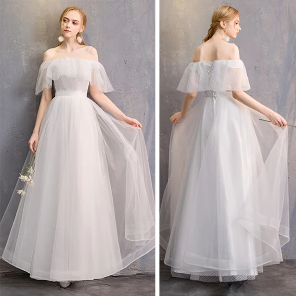 Affordable Ivory Bridesmaid Dresses 2019 A-Line / Princess Floor-Length / Long Ruffle Backless Wedding Party Dresses