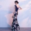 Modern / Fashion Navy Blue Evening Dresses  2018 Trumpet / Mermaid Amazing / Unique Shoulders Sleeveless Appliques Lace Rhinestone Sash Floor-Length / Long Ruffle Backless Formal Dresses