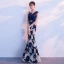 Modern / Fashion Navy Blue Evening Dresses  2018 Trumpet / Mermaid Amazing / Unique Shoulders Sleeveless Appliques Lace Rhinestone Sash Floor-Length / Long Ruffle Backless Formal Dresses