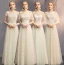 Discount Champagne See-through Bridesmaid Dresses 2019 A-Line / Princess Appliques Lace Floor-Length / Long Ruffle Backless Wedding Party Dresses
