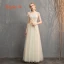 Discount Champagne See-through Bridesmaid Dresses 2019 A-Line / Princess Appliques Lace Floor-Length / Long Ruffle Backless Wedding Party Dresses