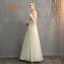 Discount Champagne See-through Bridesmaid Dresses 2019 A-Line / Princess Appliques Lace Floor-Length / Long Ruffle Backless Wedding Party Dresses