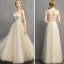 Discount Champagne See-through Bridesmaid Dresses 2019 A-Line / Princess Appliques Lace Floor-Length / Long Ruffle Backless Wedding Party Dresses