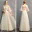 Discount Champagne See-through Bridesmaid Dresses 2019 A-Line / Princess Appliques Lace Floor-Length / Long Ruffle Backless Wedding Party Dresses