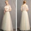 Discount Champagne See-through Bridesmaid Dresses 2019 A-Line / Princess Appliques Lace Floor-Length / Long Ruffle Backless Wedding Party Dresses