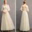 Discount Champagne See-through Bridesmaid Dresses 2019 A-Line / Princess Appliques Lace Floor-Length / Long Ruffle Backless Wedding Party Dresses