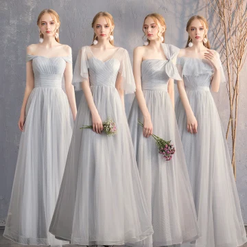 Discount Grey Bridesmaid Dresses 2019 A Line Princess Spotted Tulle Floor Length Long Ruffle Backless Wedding Party Dresses