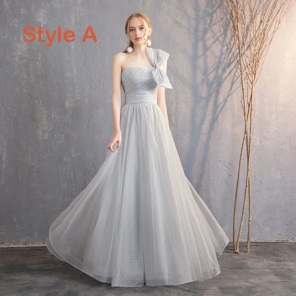 Discount Grey Bridesmaid Dresses 2019 A-Line / Princess Spotted Tulle Floor-Length / Long Ruffle Backless Wedding Party Dresses