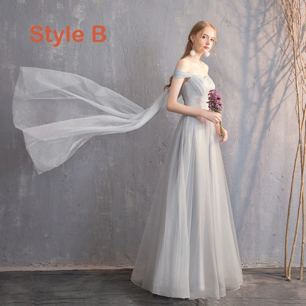 Discount Grey Bridesmaid Dresses 2019 A-Line / Princess Spotted Tulle Floor-Length / Long Ruffle Backless Wedding Party Dresses