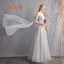 Discount Grey Bridesmaid Dresses 2019 A-Line / Princess Spotted Tulle Floor-Length / Long Ruffle Backless Wedding Party Dresses