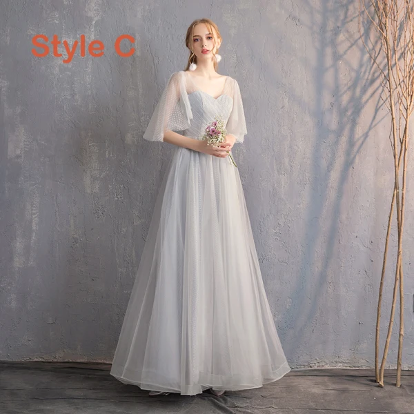 Discount Grey Bridesmaid Dresses 2019 A-Line / Princess Spotted Tulle Floor-Length / Long Ruffle Backless Wedding Party Dresses