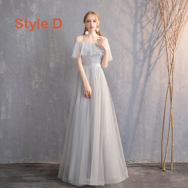 Discount Grey Bridesmaid Dresses 2019 A-Line / Princess Spotted Tulle Floor-Length / Long Ruffle Backless Wedding Party Dresses