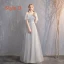 Discount Grey Bridesmaid Dresses 2019 A-Line / Princess Spotted Tulle Floor-Length / Long Ruffle Backless Wedding Party Dresses