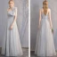 Discount Grey Bridesmaid Dresses 2019 A-Line / Princess Spotted Tulle Floor-Length / Long Ruffle Backless Wedding Party Dresses