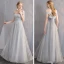 Discount Grey Bridesmaid Dresses 2019 A-Line / Princess Spotted Tulle Floor-Length / Long Ruffle Backless Wedding Party Dresses