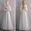 Discount Grey Bridesmaid Dresses 2019 A-Line / Princess Spotted Tulle Floor-Length / Long Ruffle Backless Wedding Party Dresses
