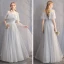 Discount Grey Bridesmaid Dresses 2019 A-Line / Princess Spotted Tulle Floor-Length / Long Ruffle Backless Wedding Party Dresses