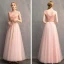 Rabatt Perle Rosa Brudepikekjoler 2019 Prinsesse Glitter Tyll Lange Buste Ryggløse Kjoler Til Bryllup