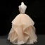 Luxus / Herrlich Champagner Ballkleider 2019 Ballkleid Rundhalsausschnitt Ärmellos Perlenstickerei Lange Fallende Rüsche Rückenfreies Festliche Kleider