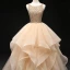 Luxus / Herrlich Champagner Ballkleider 2019 Ballkleid Rundhalsausschnitt Ärmellos Perlenstickerei Lange Fallende Rüsche Rückenfreies Festliche Kleider
