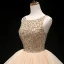 Luxus / Herrlich Champagner Ballkleider 2019 Ballkleid Rundhalsausschnitt Ärmellos Perlenstickerei Lange Fallende Rüsche Rückenfreies Festliche Kleider