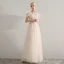 Elegant Champagne Prom Dresses 2019 A-Line / Princess Shoulders Sleeveless Appliques Lace Beading Floor-Length / Long Ruffle Backless Formal Dresses