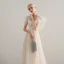 Elegant Champagne Prom Dresses 2019 A-Line / Princess Shoulders Sleeveless Appliques Lace Beading Floor-Length / Long Ruffle Backless Formal Dresses