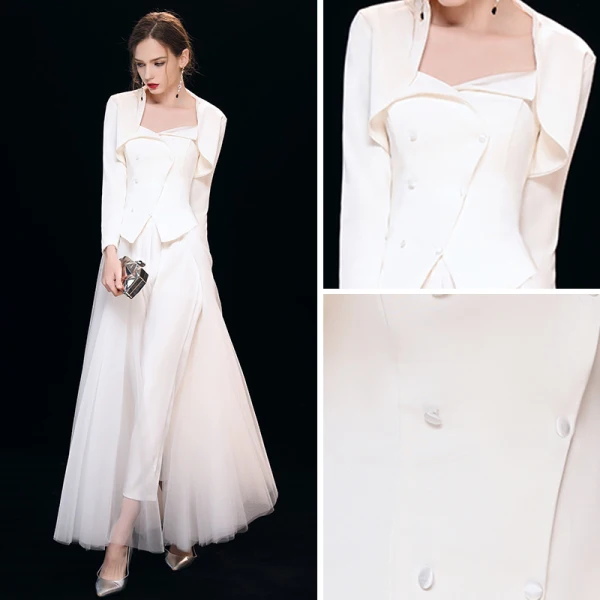 Vintage Rød Jumpsuit  2019 Prinsesse Kjæreste Med Sjal Langermede Ankel-lengde Buste Selskapskjoler