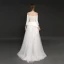 Elegant Ivory Satin Jumpsuit 2019 A-Line / Princess Off-The-Shoulder 3/4 Sleeve Appliques Lace Sweep Train Ruffle Backless Evening Dresses