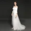 Elegant Ivory Satin Jumpsuit 2019 A-Line / Princess Off-The-Shoulder 3/4 Sleeve Appliques Lace Sweep Train Ruffle Backless Evening Dresses